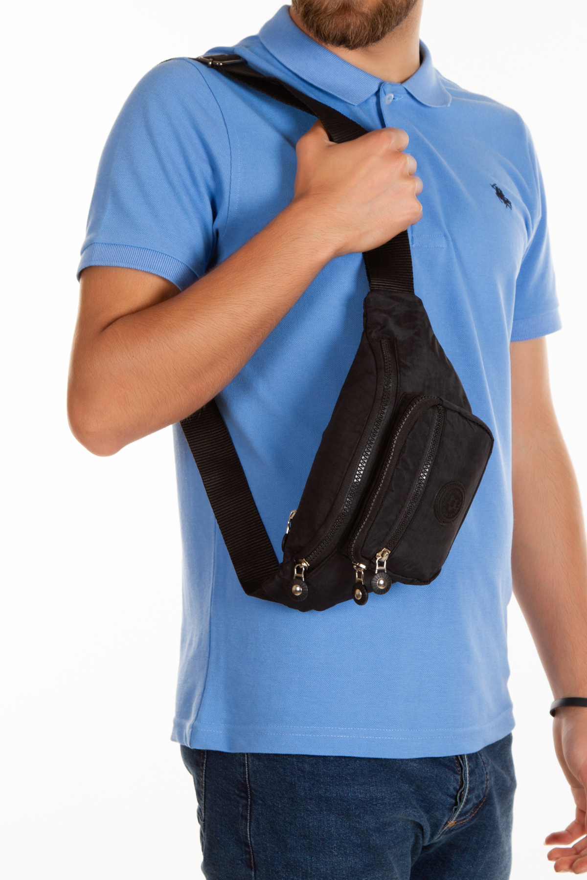 Newish Polo Unisex Siyah Çapraz Askılı Bel omuz Ve Göğüs Çanta Spor ve Seyahet görsel 5