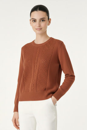 Msrlassn Kiremit Saç Örgü Desenli Kadın Kazak