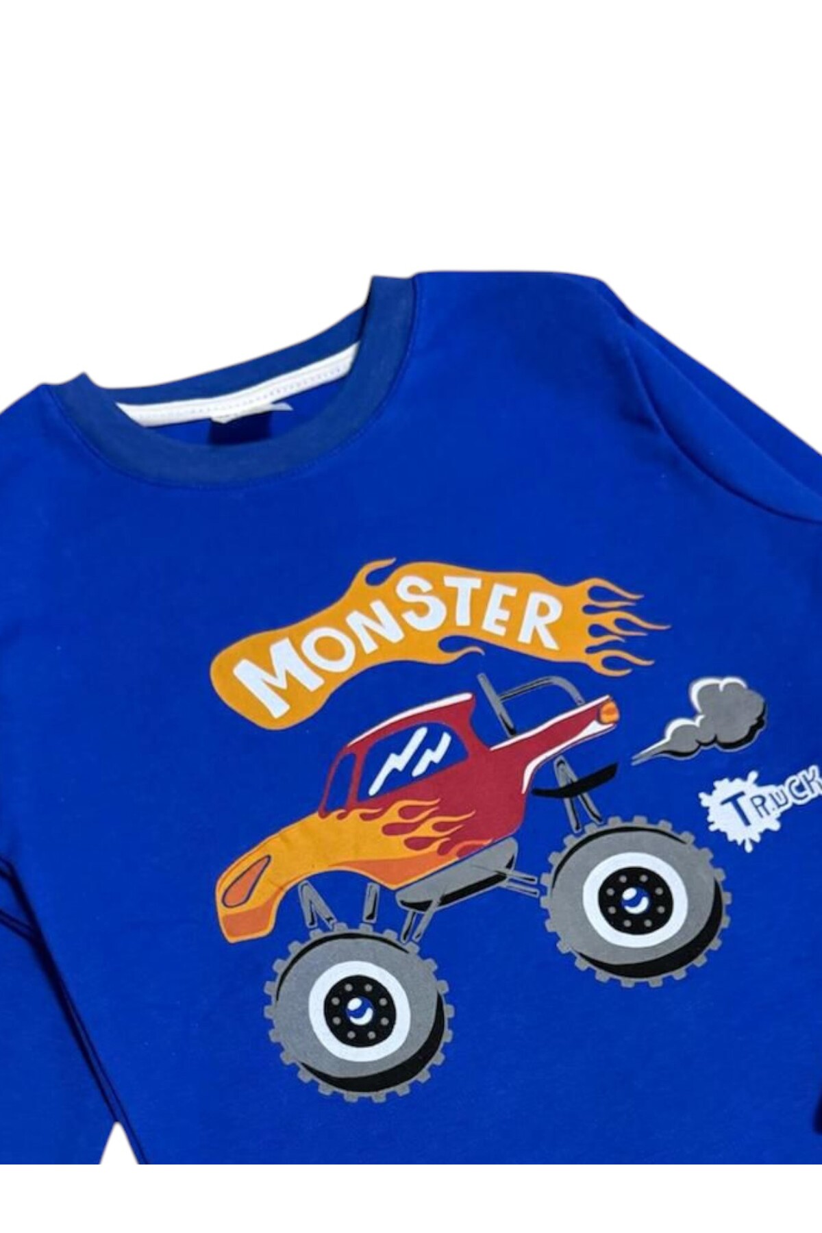 Fil Kids Erkek Çocuk %100 Pamuklu Kumaş Mavi Renk Monster Cip Araba Desenli Uzun Kollu Kışlık Pijama Takımı fotoğrafı 2 (önizleme)