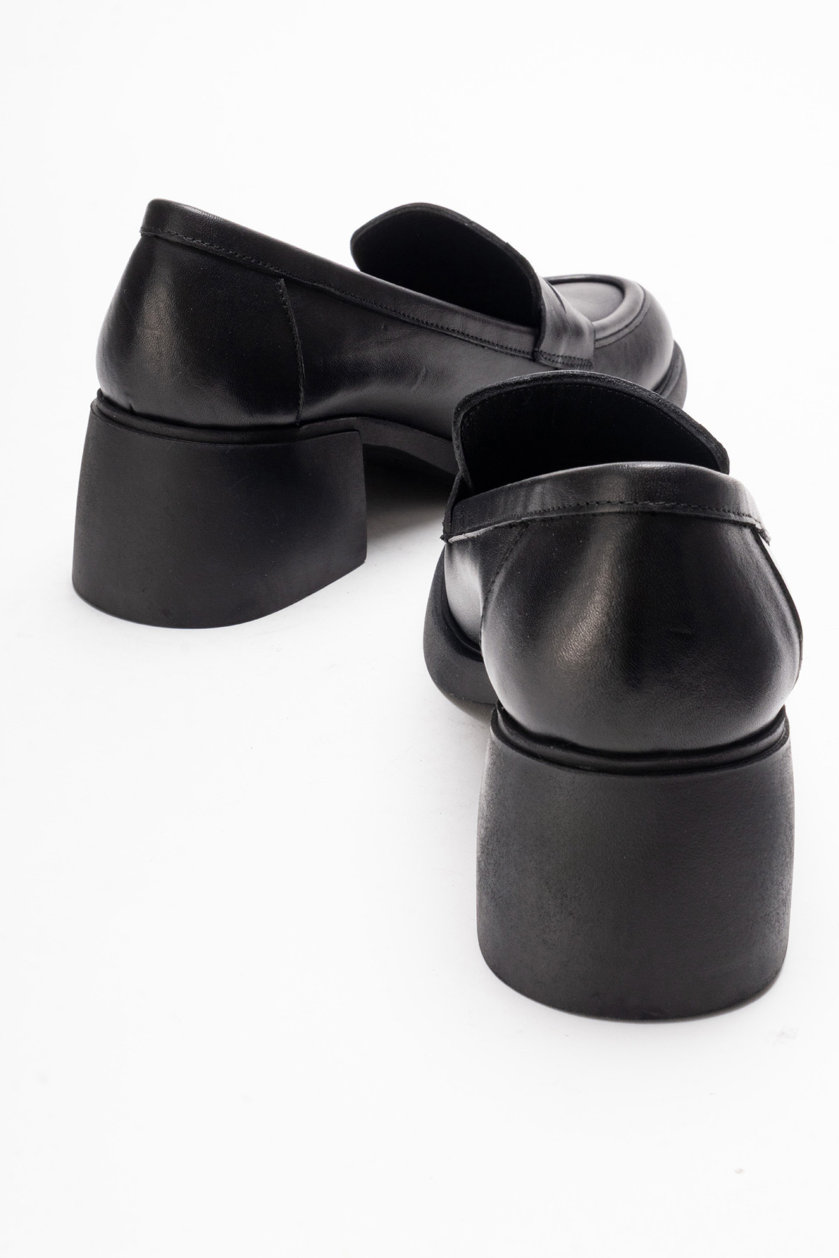 GRADA  Siyah Hakiki Deri Kadın Topuklu Loafer Ayakkabı Gerçek Deri Topuklu Kadın Günlük Loafer Ayakkabısı - Görsel 8