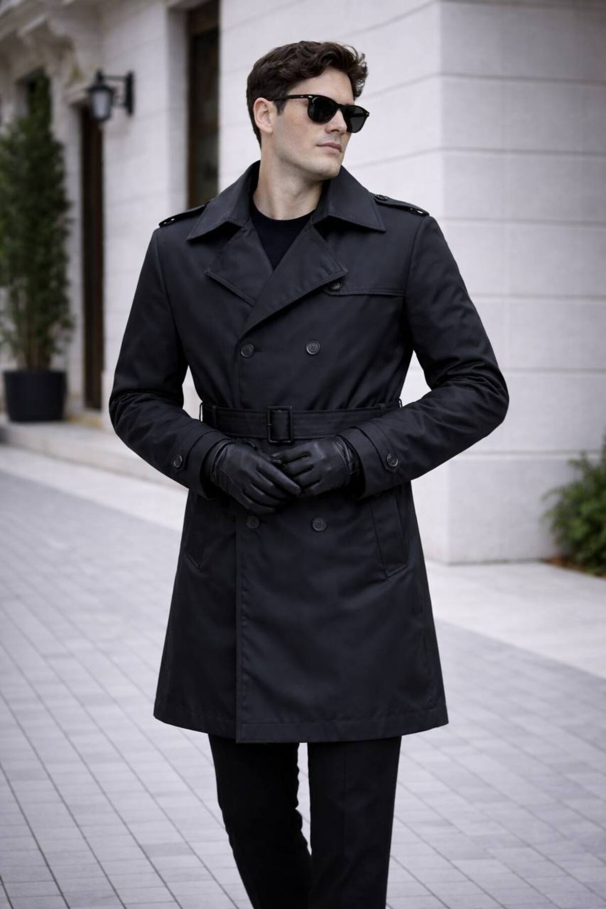 BASEL.CO  Erkek Modern Kalıp Trençkot - Kemerli, Çift Düğmeli, Zamansız Tasarım - Görsel 2