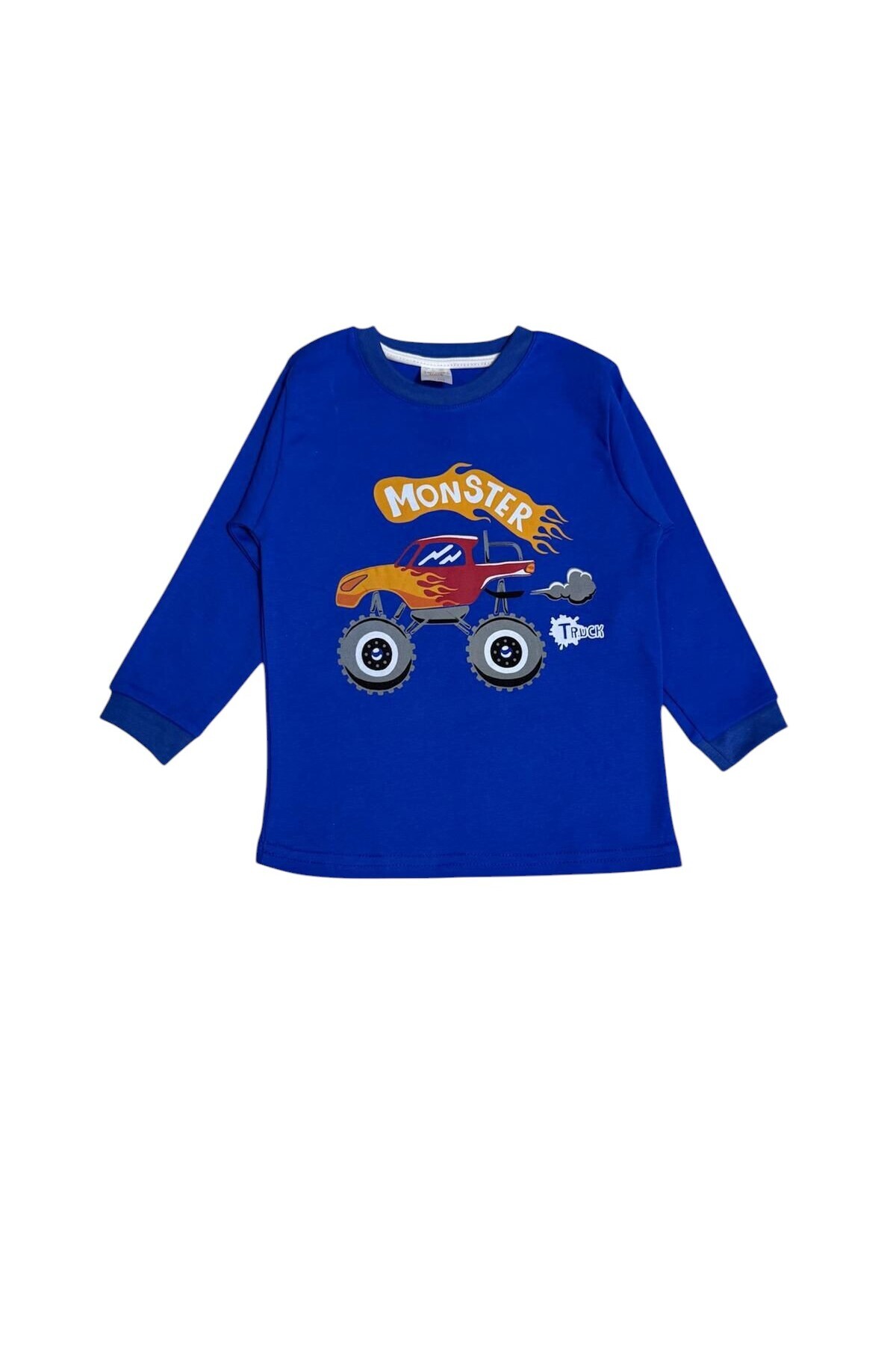 Fil Kids Erkek Çocuk %100 Pamuklu Kumaş Mavi Renk Monster Cip Araba Desenli Uzun Kollu Kışlık Pijama Takımı fotoğrafı 4 (önizleme)