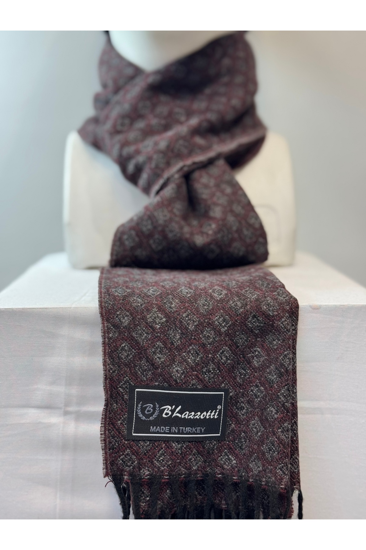 B'lazzotti Erkek Kaşkol Atkı Akrilik Bordo Gri görsel 3