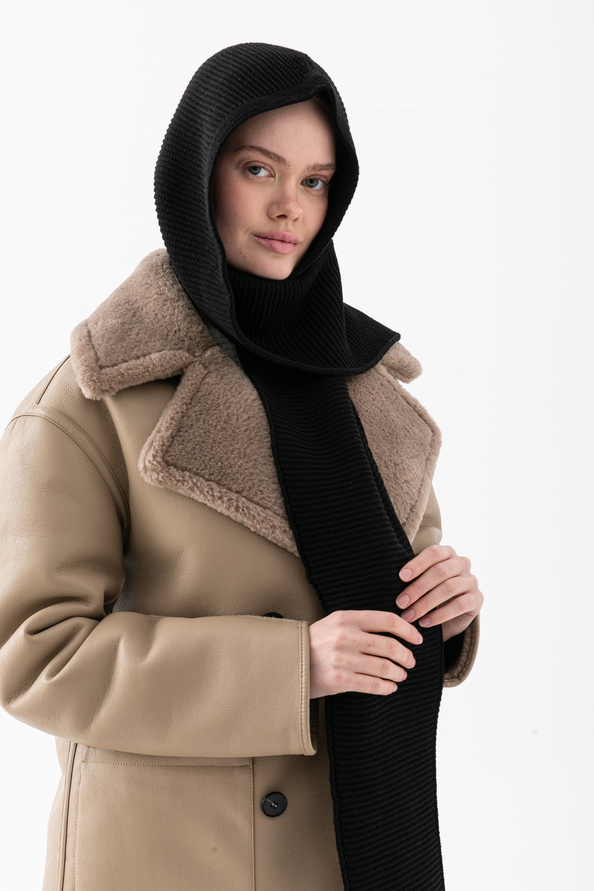 Wega Moda Kapüşonlu Kalın Atkılı Balaclava Kadın, Triko Kapşon Şal | Yumuşak Dokulu Kışlık Aksesuar - Siyah görsel 7