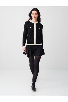 Jimmy Key Siyah Düz Kesim Beli Lastikli Mini Örme Şort Etek
