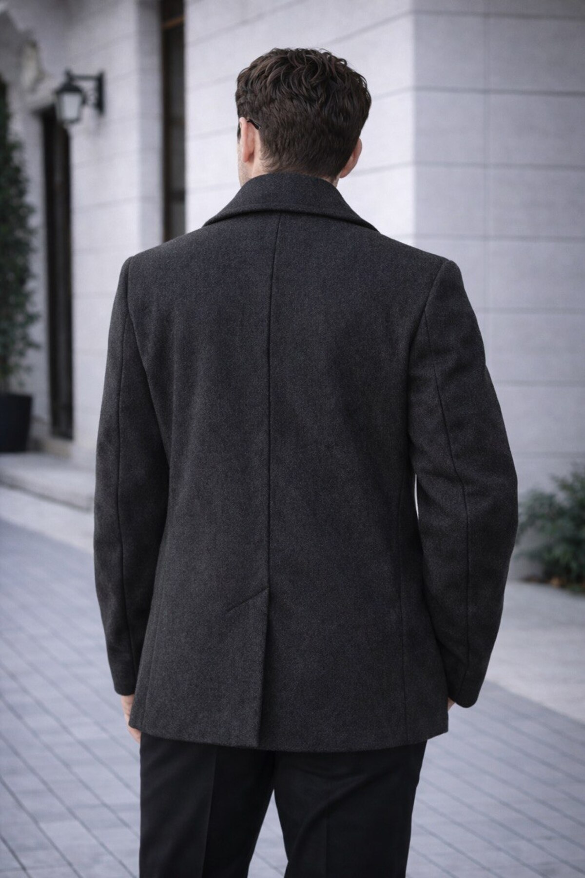 BASEL.CO  Erkek Casual Kruvaze Midi Boy Kaşe Kaban - Modern Kesim - Görsel 2