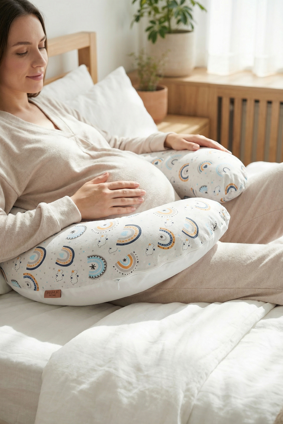 HAMUR Yenidoğan Çift Taraflı Hamile Anne Bebek Emzirme Yastığı Yıkanabilir Kılıf Destekli Minder Gök Mavi fotoğrafı 7 (önizleme)