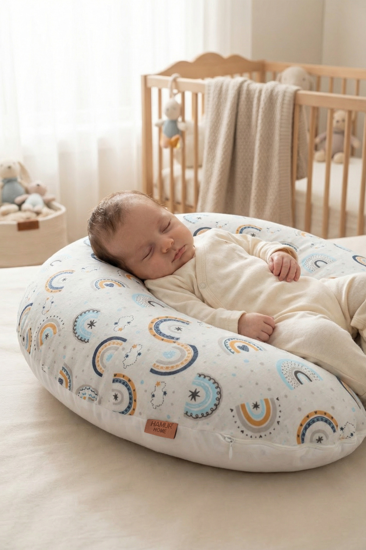 HAMUR Yenidoğan Çift Taraflı Hamile Anne Bebek Emzirme Yastığı Yıkanabilir Kılıf Destekli Minder Gök Mavi fotoğrafı 6 (önizleme)