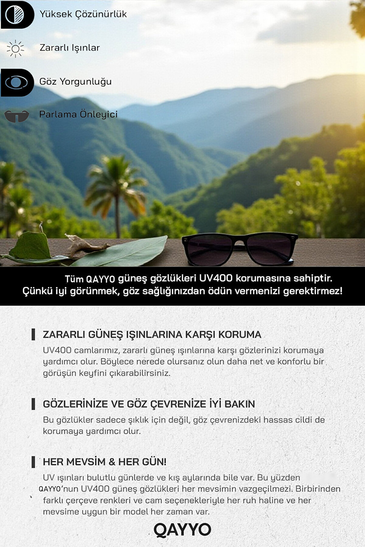 QAYYO Accessories  Lars Erkek Polarize Siyah Ultra Hafif Uv400 Korumalı Güneş Gözlüğü - Görsel 2