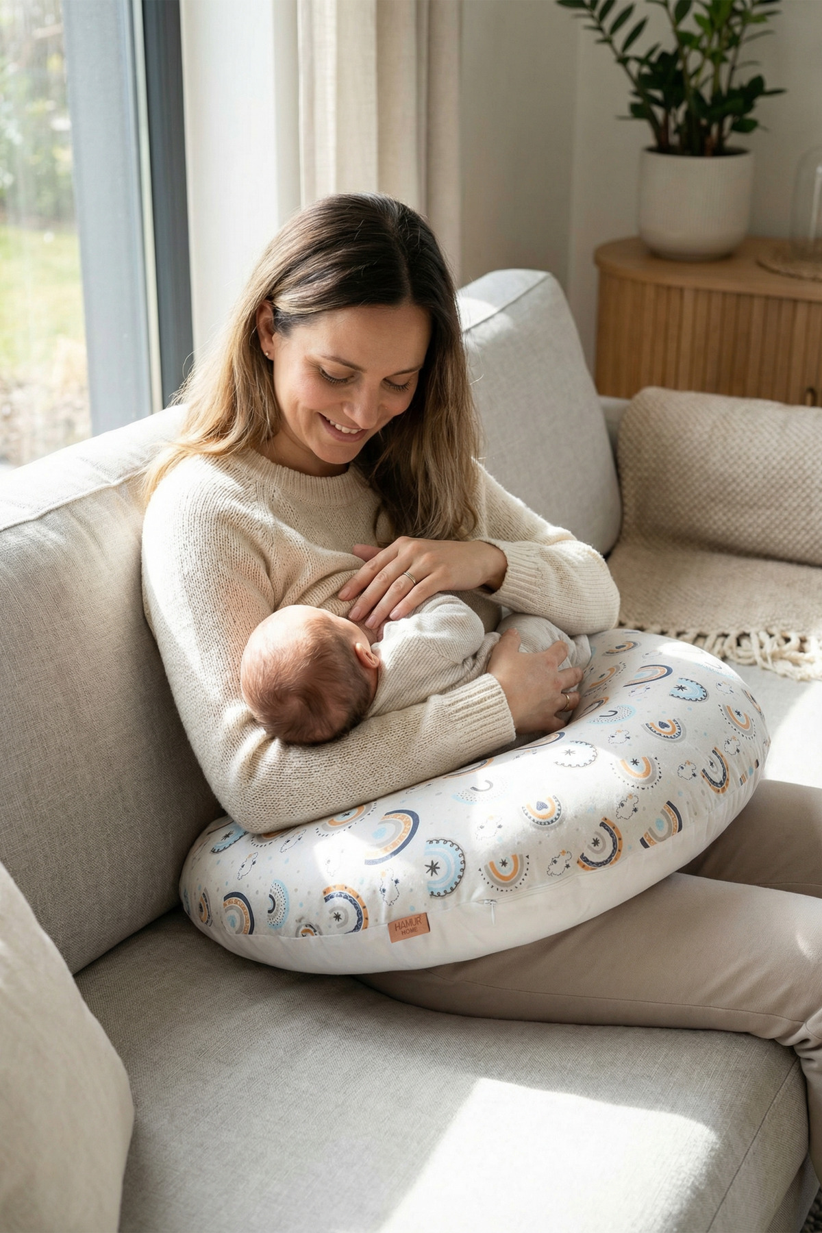 HAMUR Yenidoğan Çift Taraflı Hamile Anne Bebek Emzirme Yastığı Yıkanabilir Kılıf Destekli Minder Gök Mavi fotoğrafı 2 (önizleme)