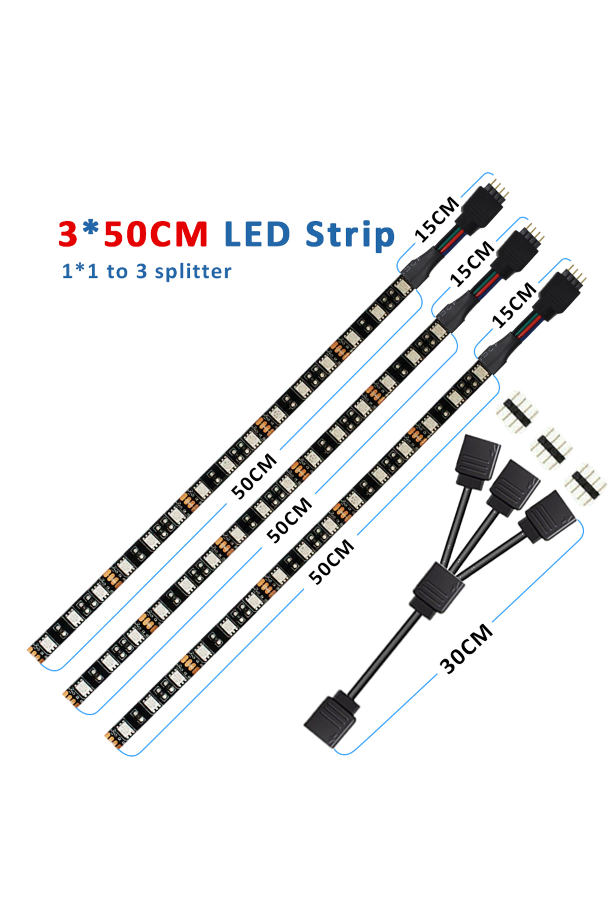Choice شريط إضاءة LED RGB بطول 50 سم وجهد 12 فولت، بأربعة دبابيس ...