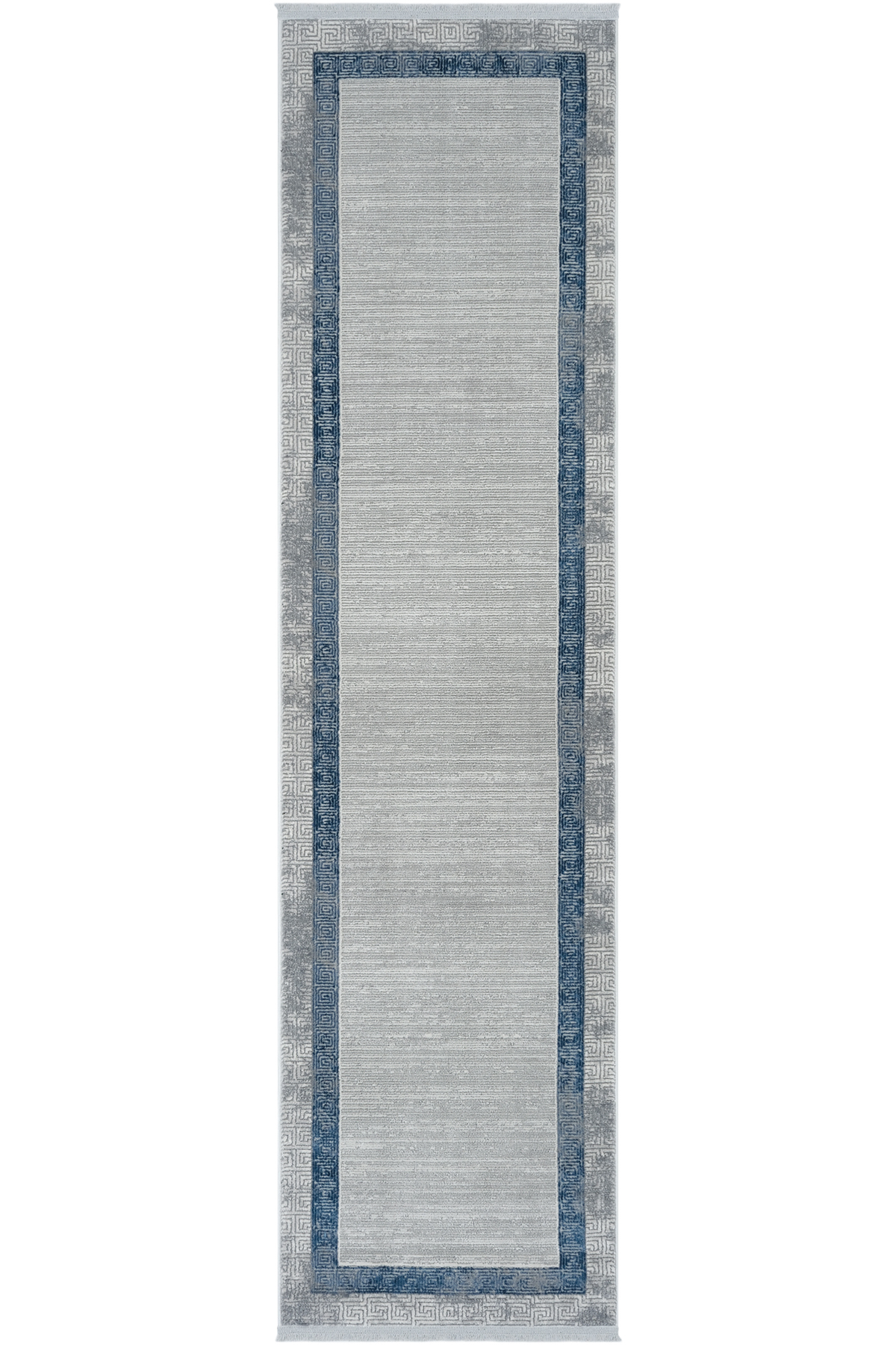 Nevada Gray Blue Framed Classic Runner Easy to Clean Soft Textured Foyer Hallway Rug
