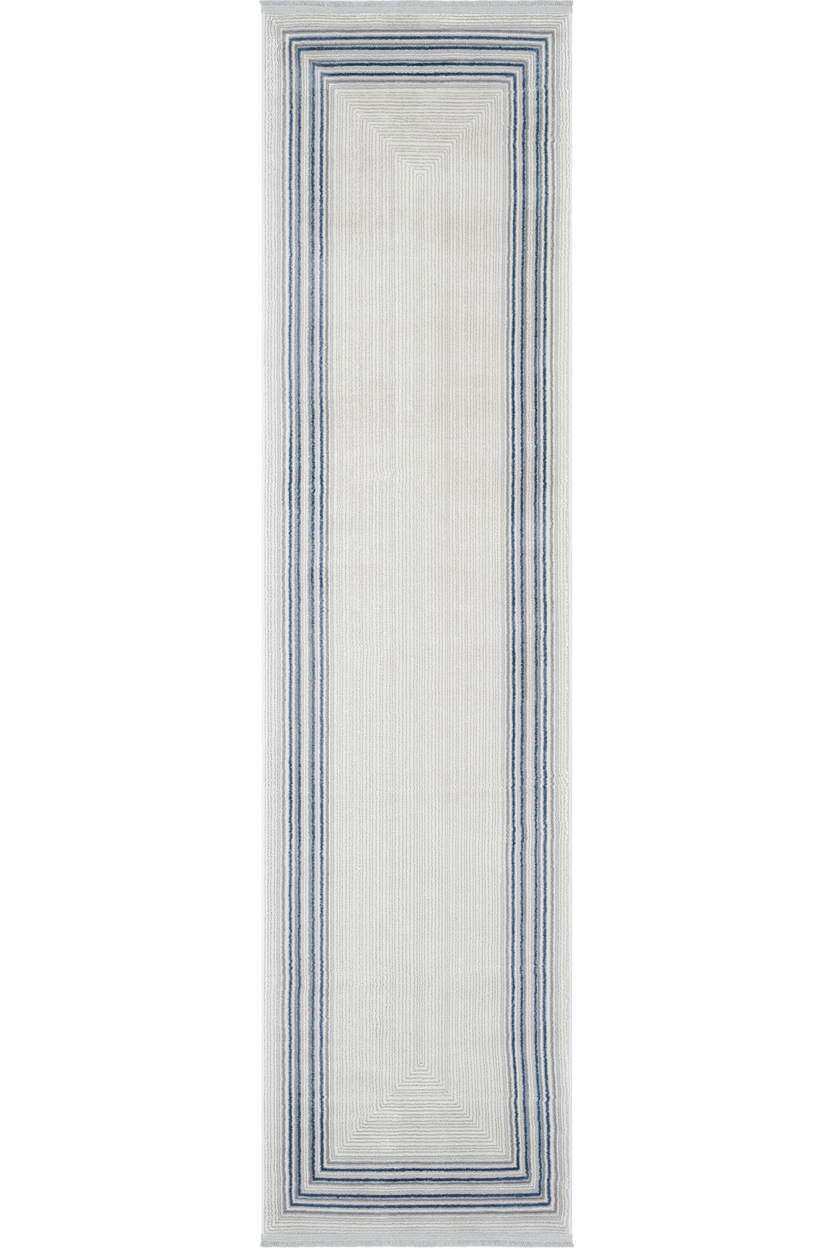 Nevada Grey Blue Symmetrical Aisle Rug Runner Striped Frame Soft Bedroom Entry Hall Rug