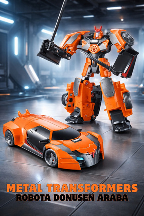 TRENDZONE Oyuncak Metal Gövdeli Robota Dönüşen Transformers Araba 20 cm Turuncu