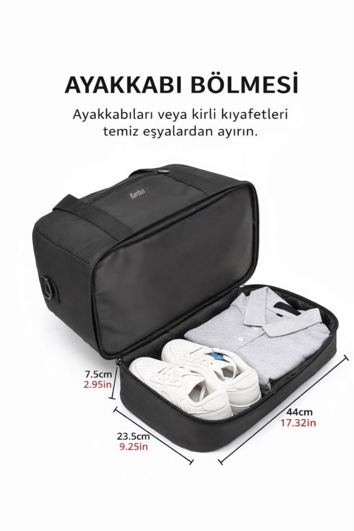 Bambus Home  Ayakkabı Bölmeli Çok Gözlü Askılı Valiz Gezi Seyahat Tatil Spor Hastane Çantası El Bagajı - Görsel 7