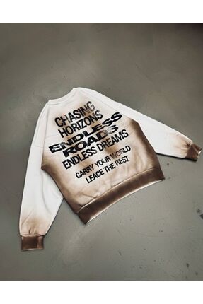APHELIOS Endless Roads & Chasing Horizons Baskılı Eskitme Oversize Sweatshirt