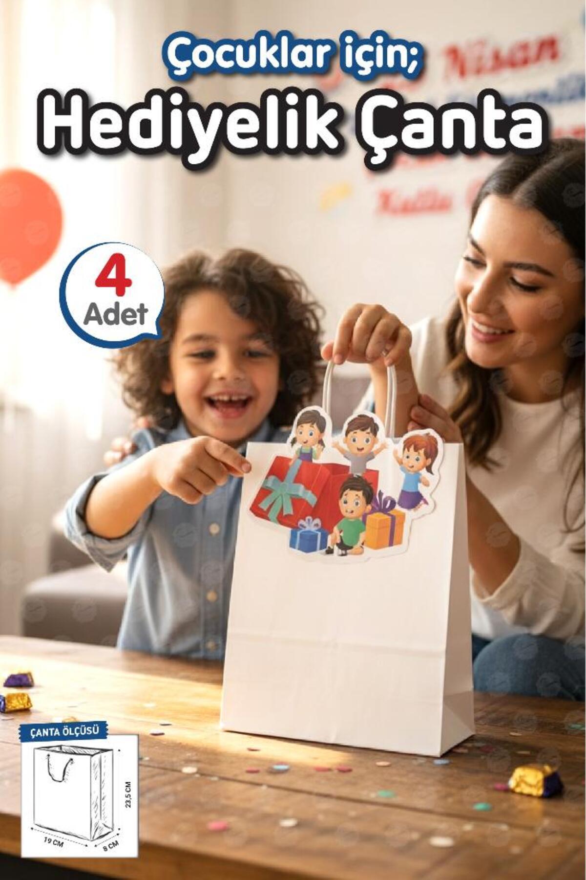 t tuğset etiket Burgu Saplı Karton Beyaz Çanta 4 adet Çocuklar İçin Doğum Günü Parti 23 Nisan Hediyelik Çanta-T1563 fotoğrafı 4 (önizleme)