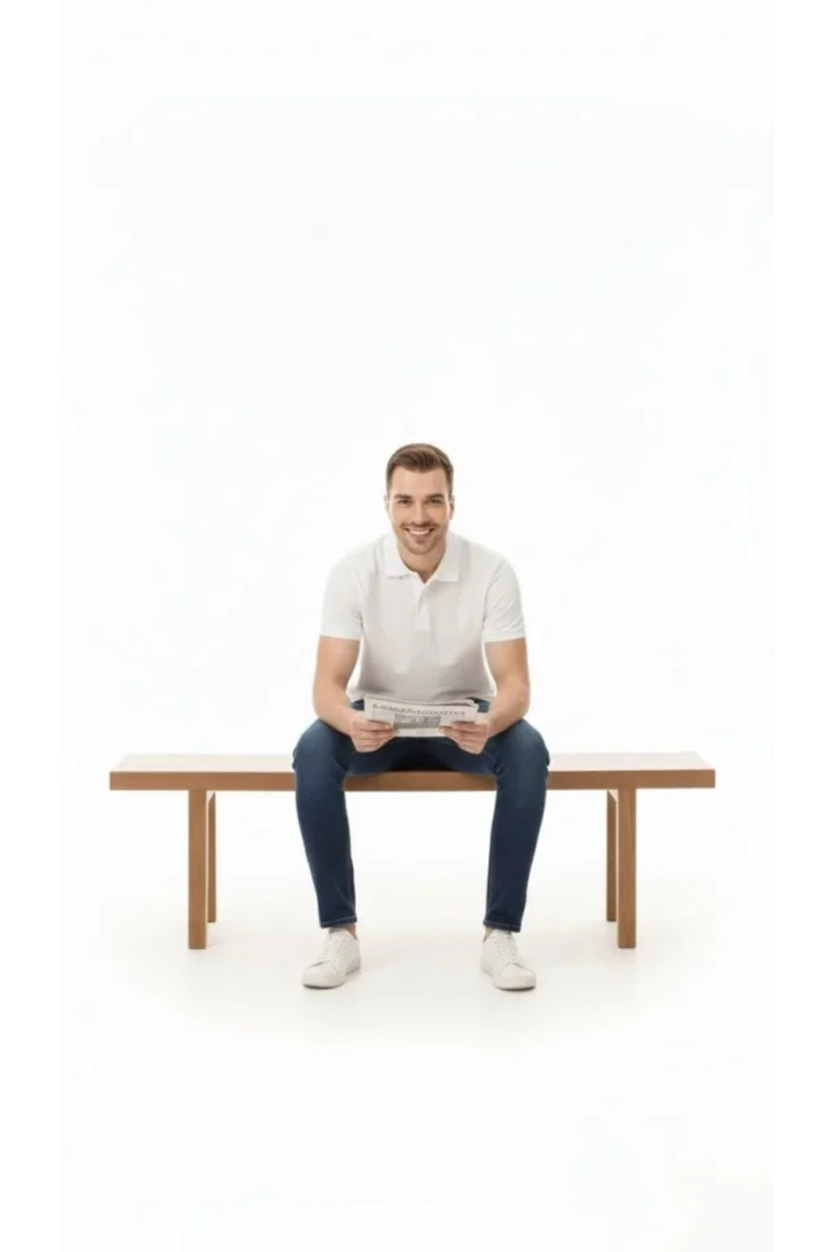 Erkek Pike Kumaş Düğmeli Yaka Regular Fit Günlük Kısa Kol Tişört T-shirt - Beyaz