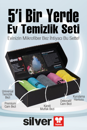 SİLVER HOME 5’li Mikrofiber Ev Temizlik Seti – Çok Amaçlı Temizlik Bezleri