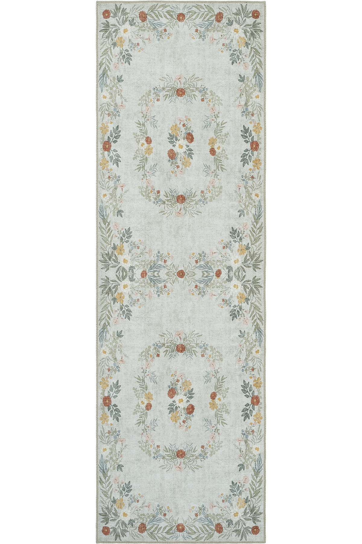 Florence Cream Green Color Corridor Floral Design Bohemian Thin Washing Entrance Hall Printed Carpet Runner
