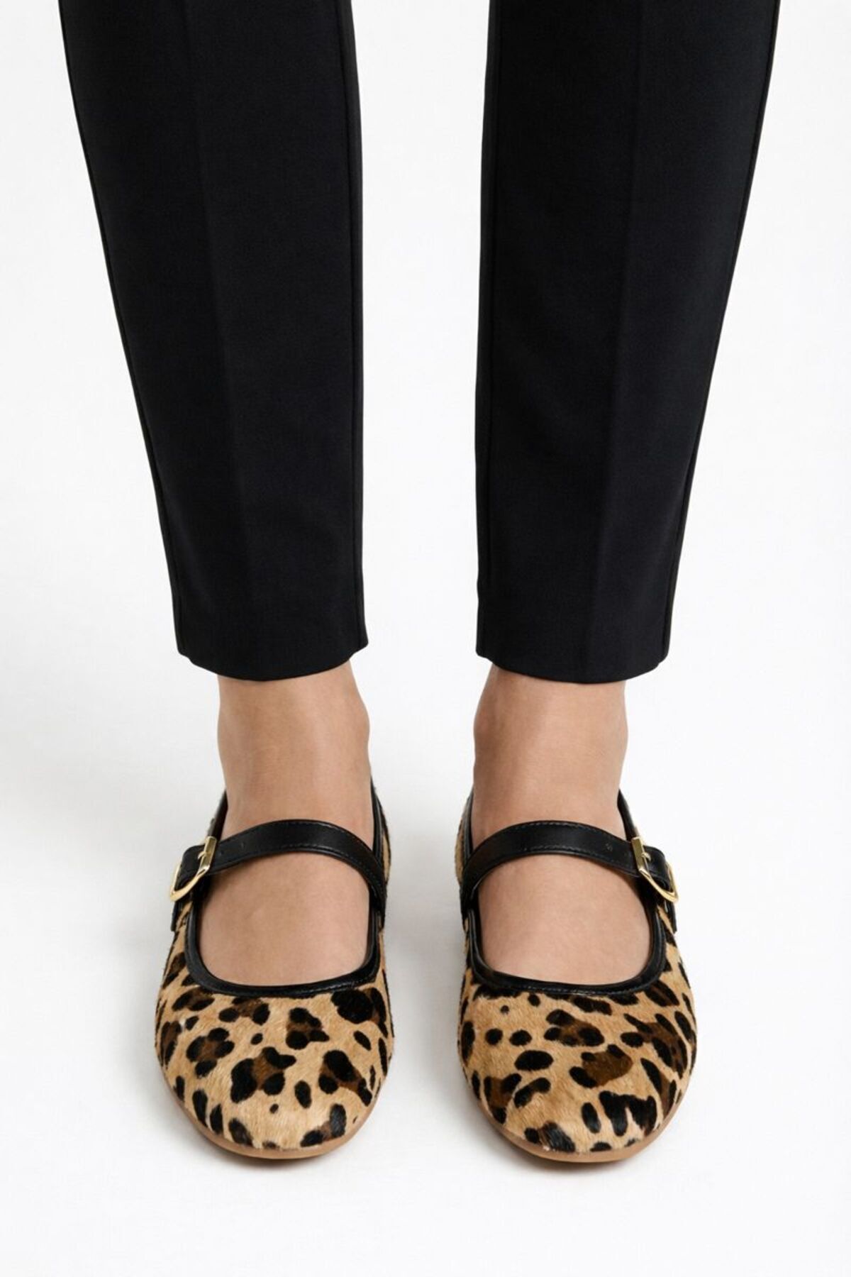 Beyond   Bej Leopar Mary Jane Babet Şık Tokalı Rahat Taban Günlük Ayakkabı 1cm BYNDLCK01 - Görsel 5