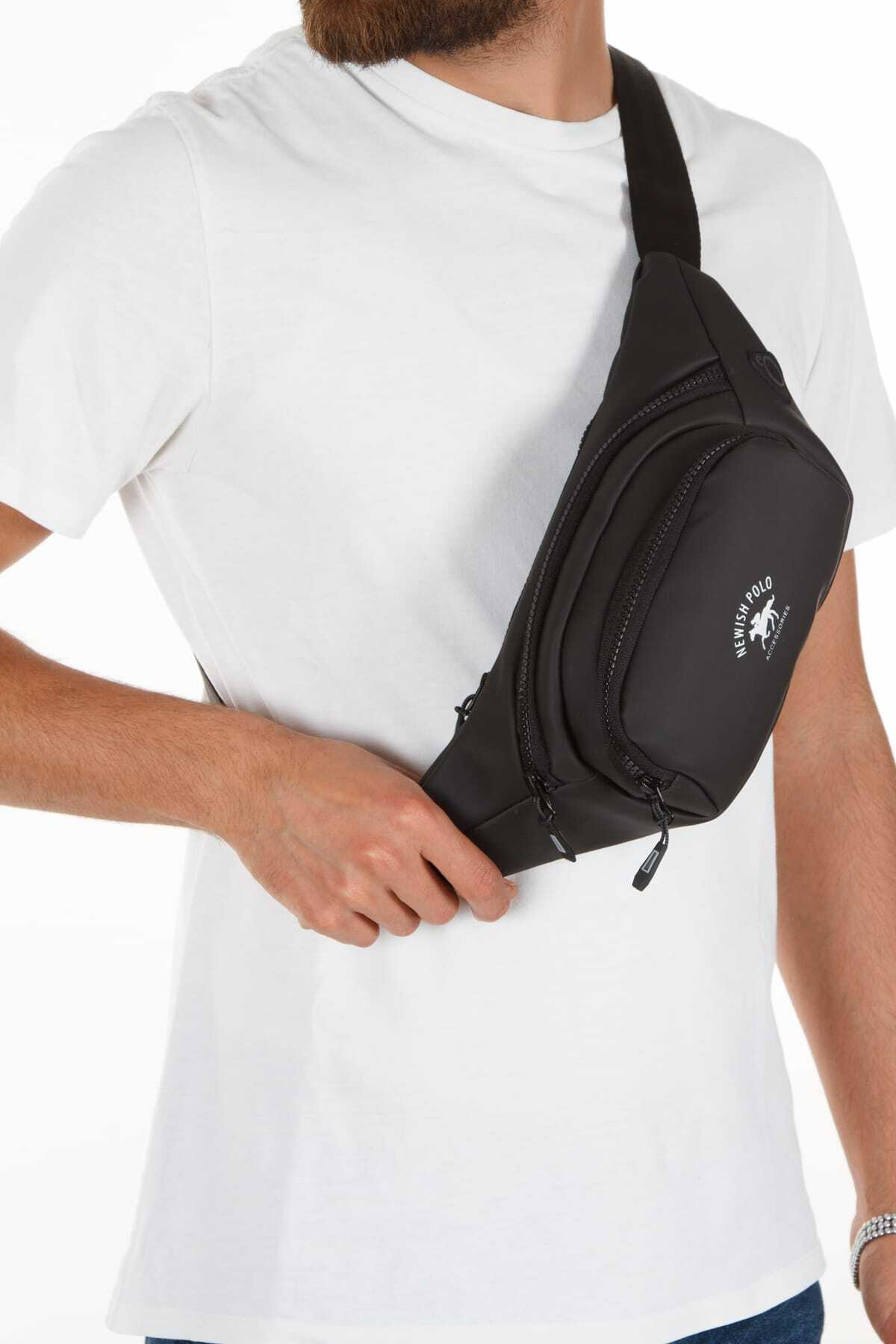NEWISH POLO ACCESSORIES Unisex Su Geçirmez Kulaklık Usb Çıkışlı Unisex Siyah Çapraz Askılı Bel Omuz Ve Spor Çanta