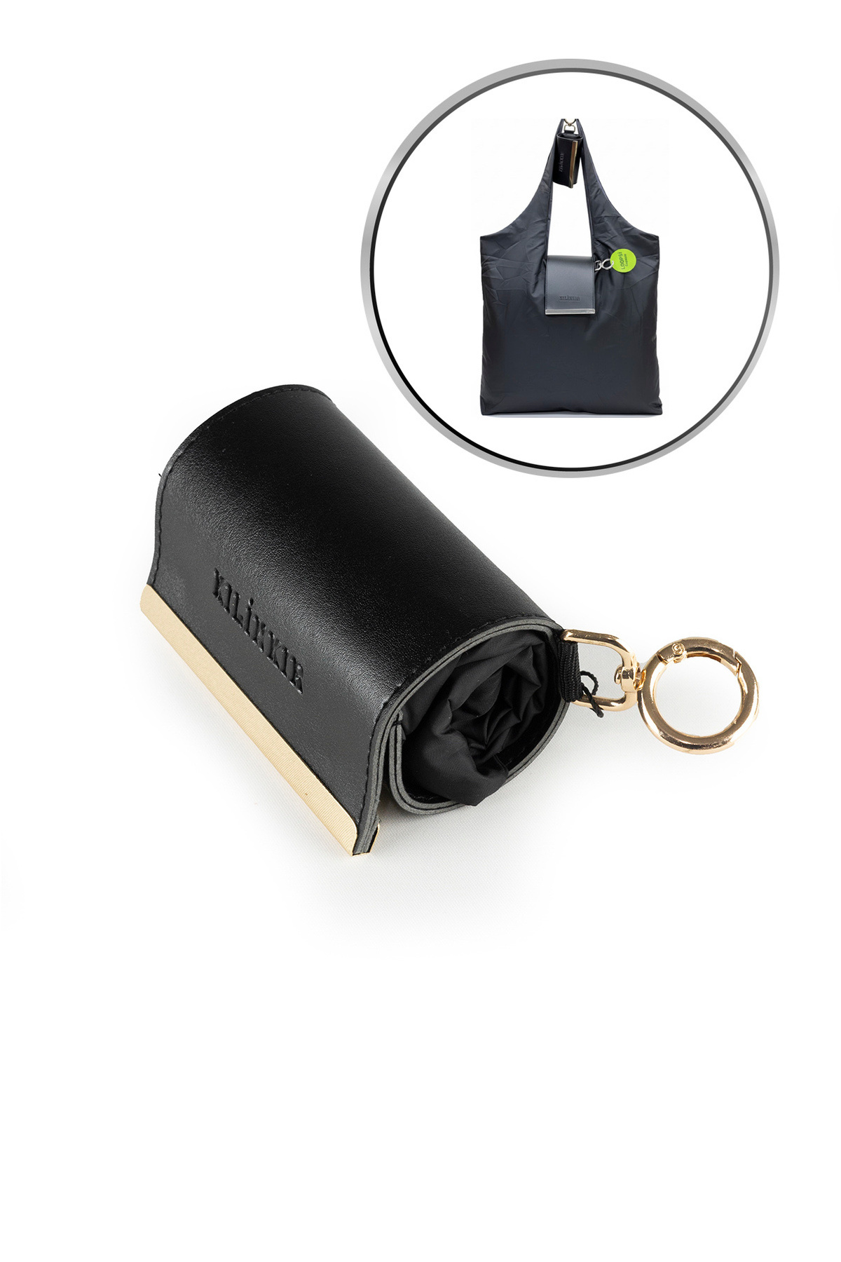 Satin Fabric Folding Roll Practical Snap Capsule Shopping Grocery Beach Pocket Hand/Sleeve Bag Black K004
