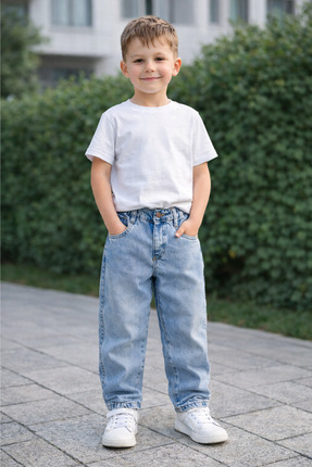 ENDİCİ Erkek Çocuk Buz Mavisi Rahat Kesim Baggy Kot Pantolon