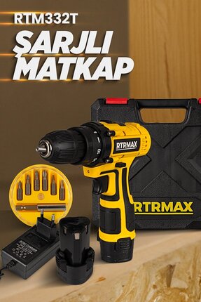 Rtrmax Akülü Vidalama Şarjlı Matkap Seti 12V 1.3Ah + Bits Uç Adaptör Seti 7 P...