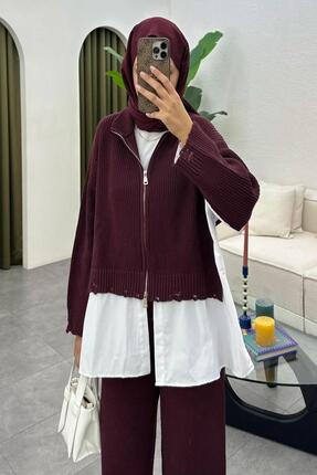 Cockatoo Oversize Triko Ceket Pantolon Fermuarlı Takım Gömlek Detaylı Rahat K...