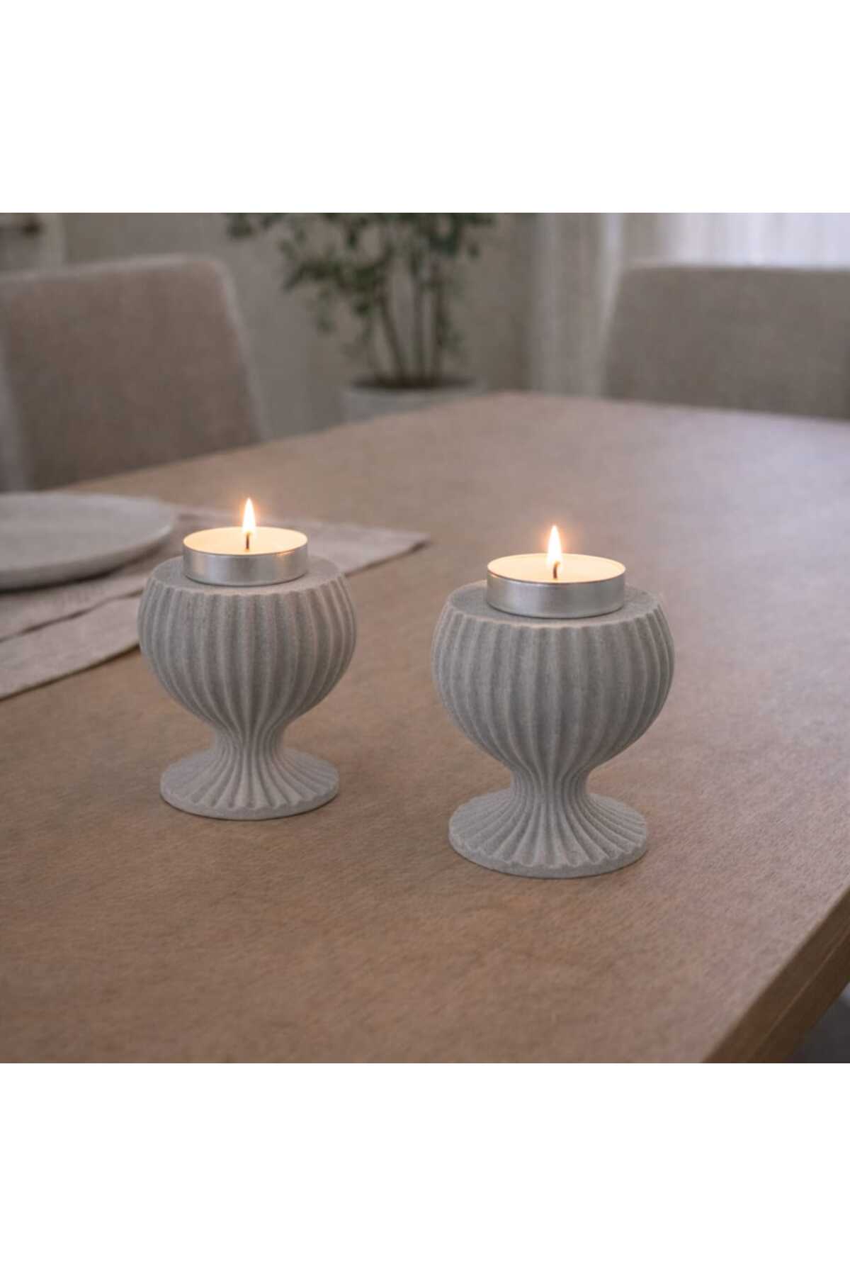 El Yapımı Beton Tealight Mumluk Seti