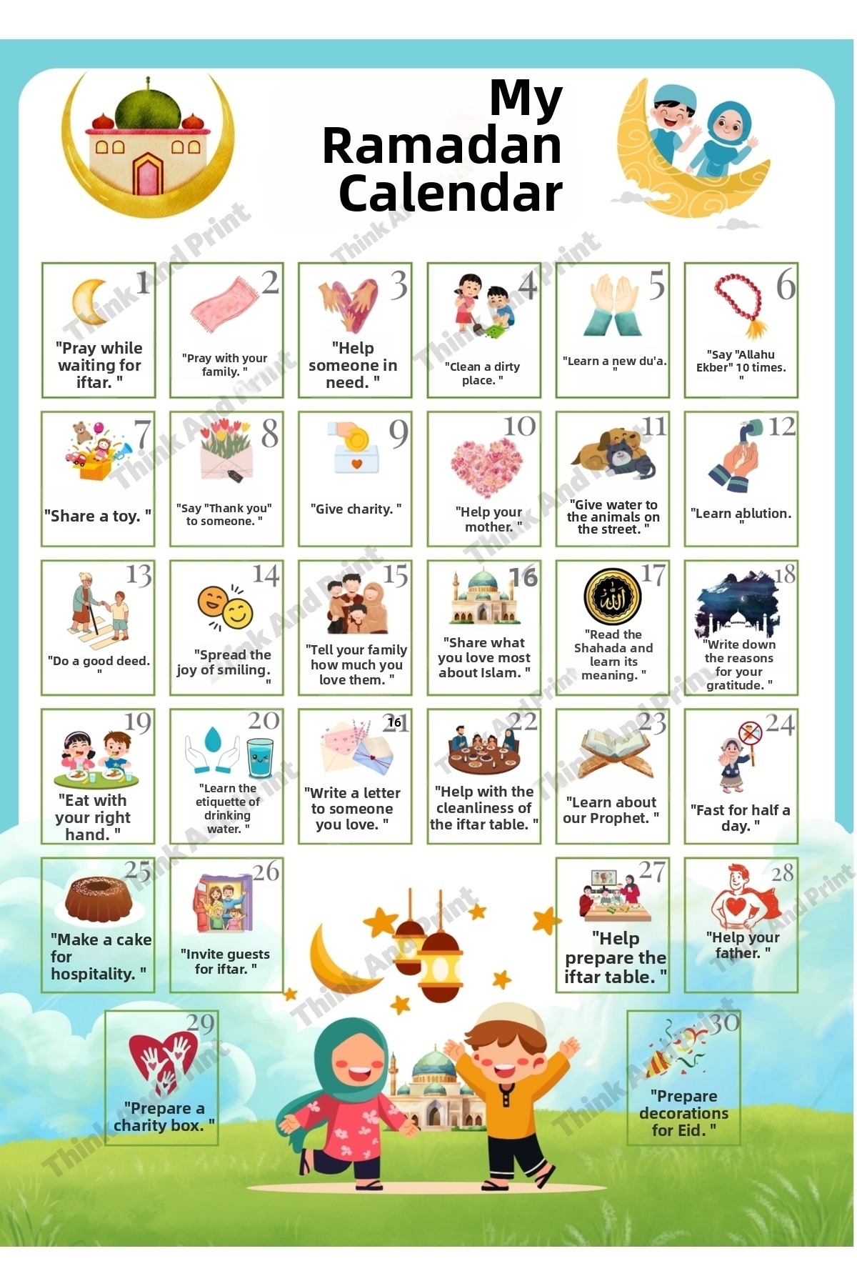 Think And Print Ramadan Bear Fasting Chart for Kids - Ramadan Sticker ...