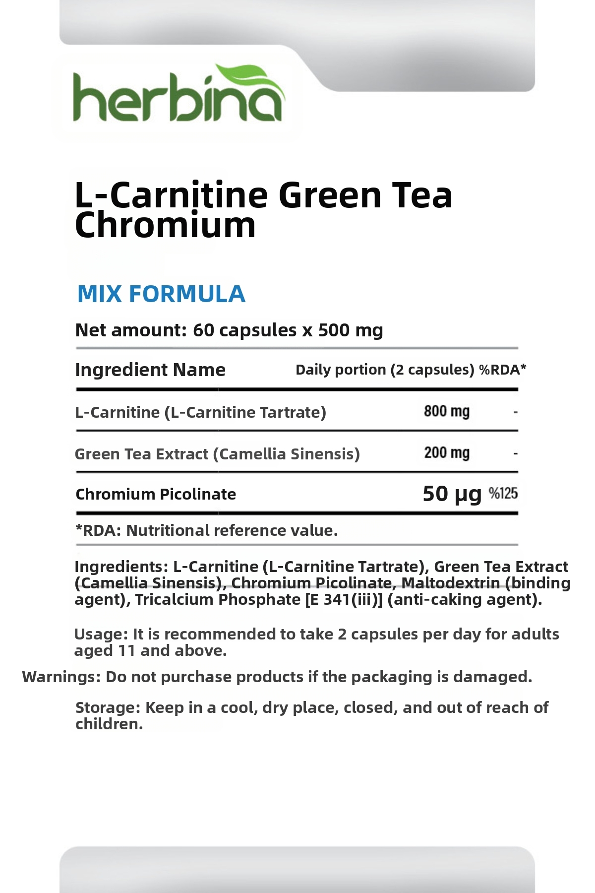 l carnitine chromium picolinate Herbina L-Carnitine Green Tea Chromium Picolinate 60 Capsules- Trendyol