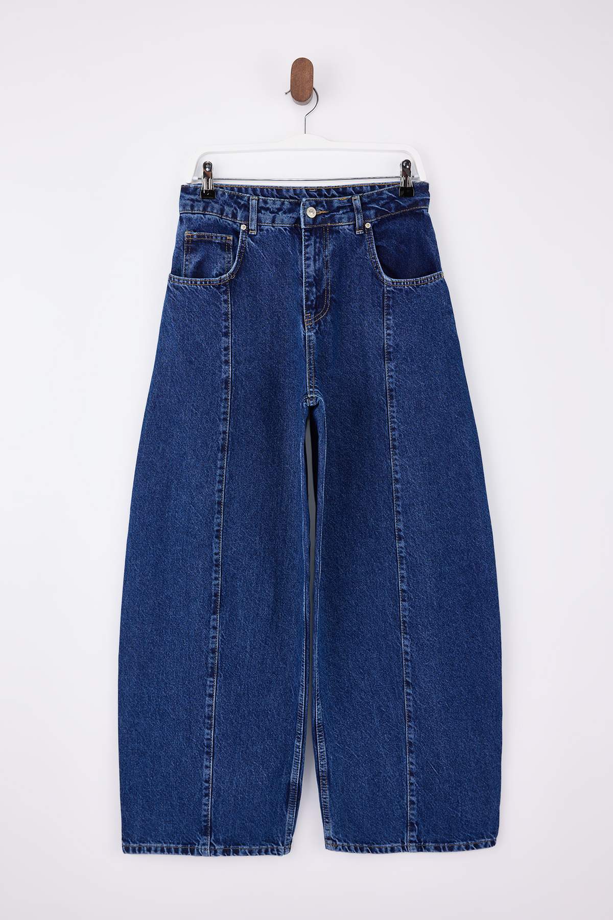 Trendyol Collection Сини дънки с висока талия от смес от тенсел, с шевове и с...