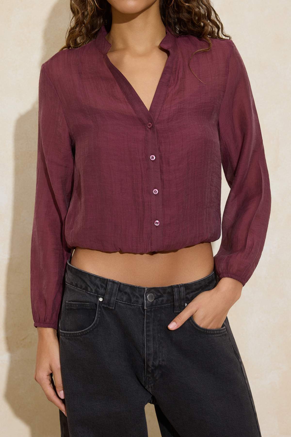 Trendyolmilla  Mürdüm Gömlek TWOSS26GO00016 - Görsel 3