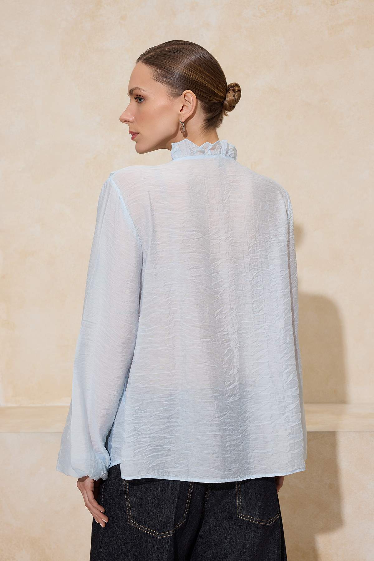 Trendyolmilla  Bebe Mavisi Transparan Fırfırlı Dokuma Gömlek TWOSS26GO00021 - Görsel 4