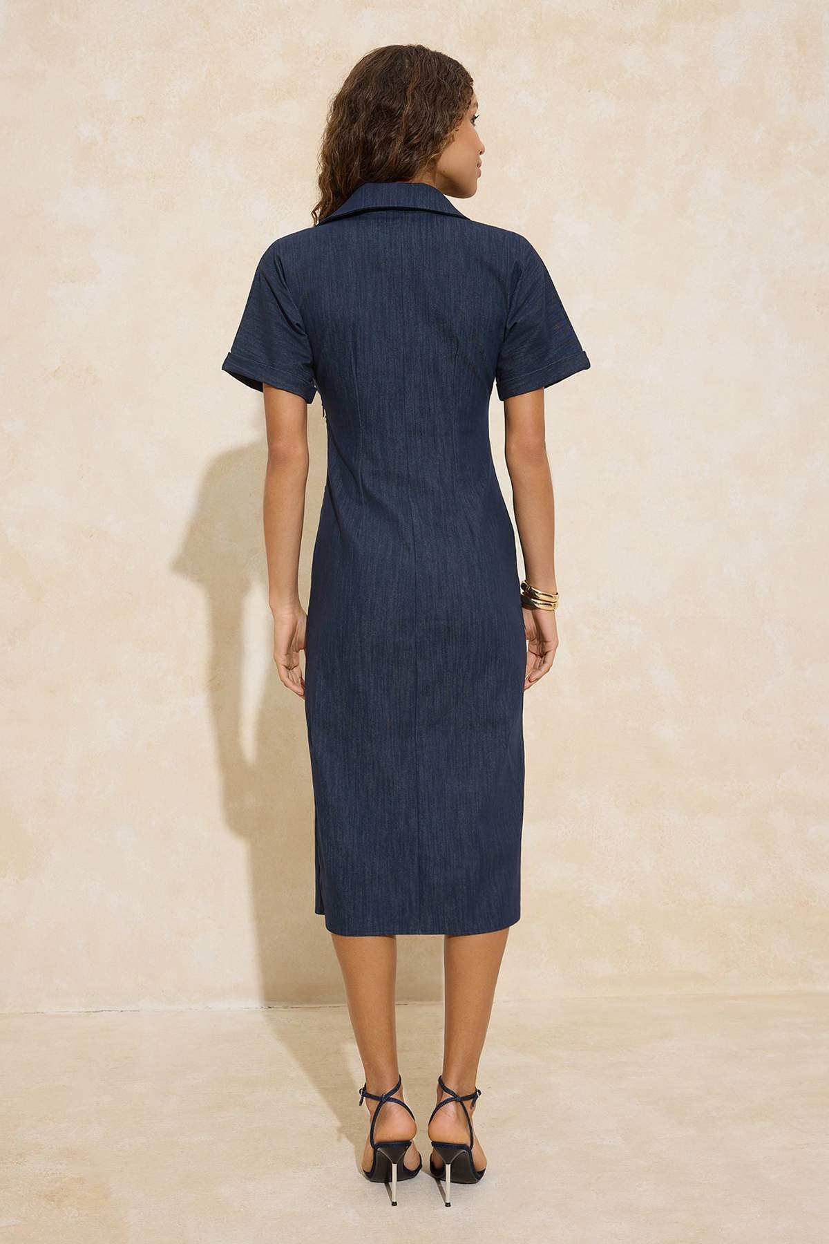 Trendyolmilla  Lacivert Düğmeli Midi Dokuma Elbise TWOSS26EL00084 - Görsel 4