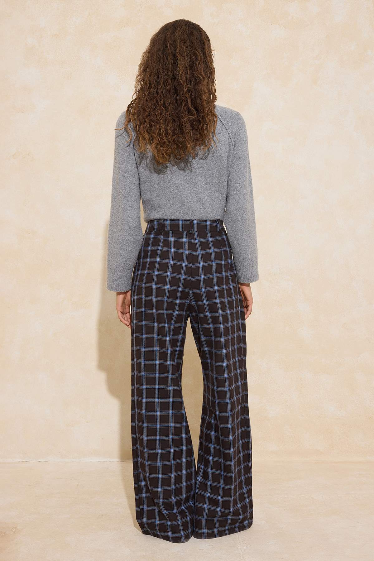 Trendyolmilla  Kahverengi Ekose Wide Leg Pantolon TWOAW26PL00173 - Görsel 4