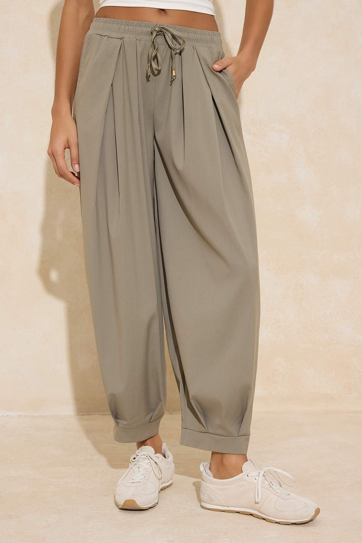 Trendyolmilla  Haki Şalvar Kalıp Beli Lastikli Dokuma Pantolon TWOAW26PL00156 - Görsel 7