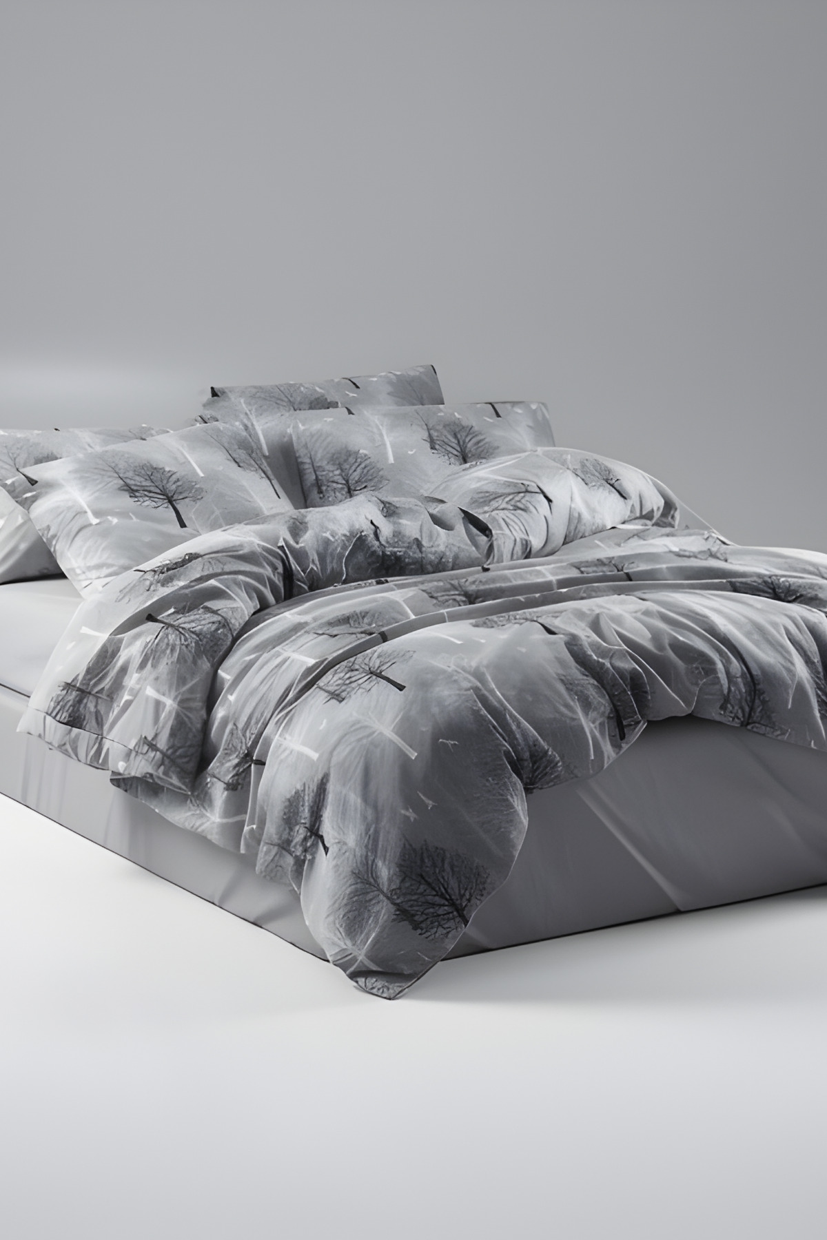 Lotusline Home Grey Single Tree Pattern Luxusná bavlnená posteľná súprava - S...