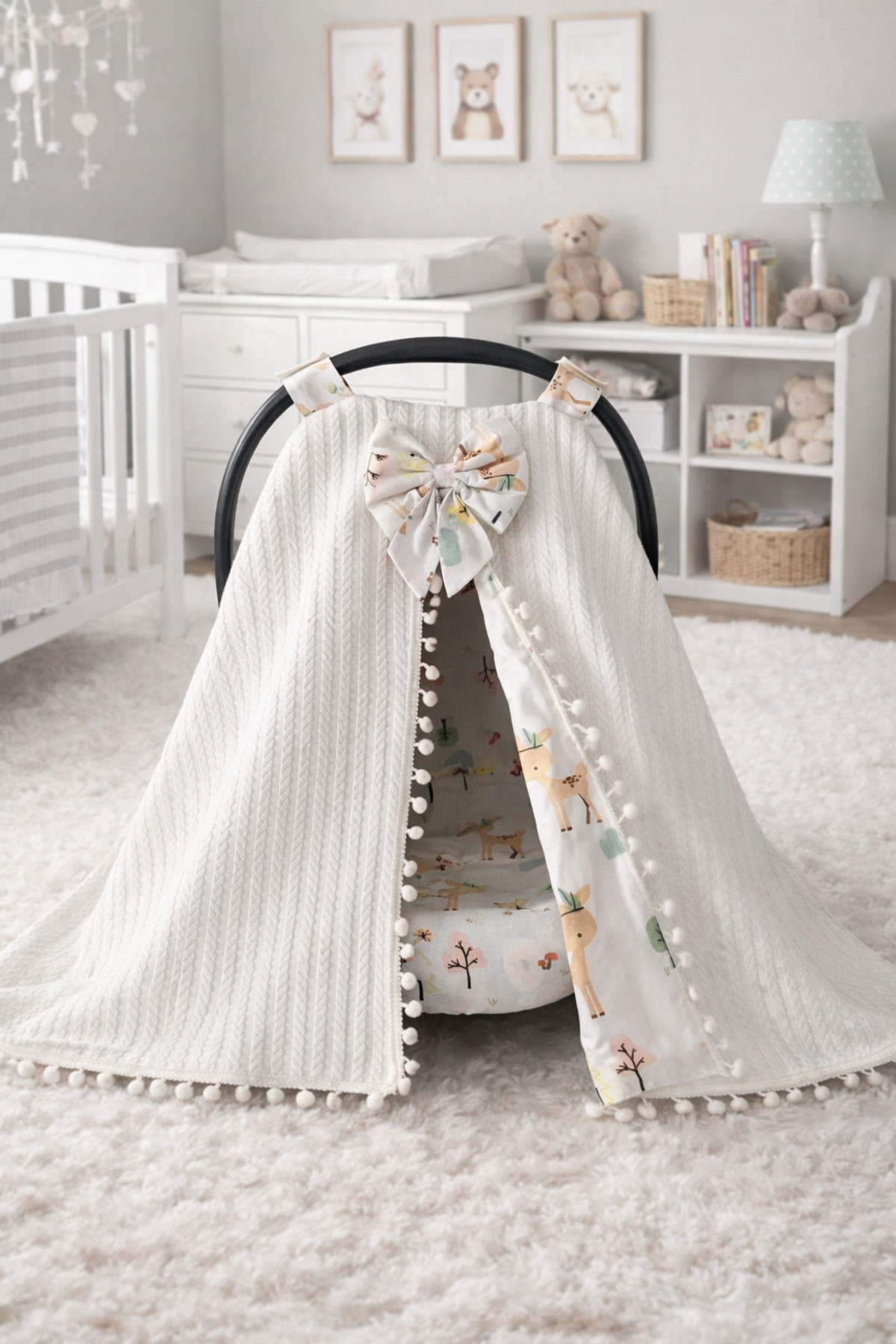 Jaju Baby Beyaz Örgü Ve Ceylan Tasarım Ponponlu Puset Örtüsü Ve Çarşafı fotoğrafı 2 (önizleme)