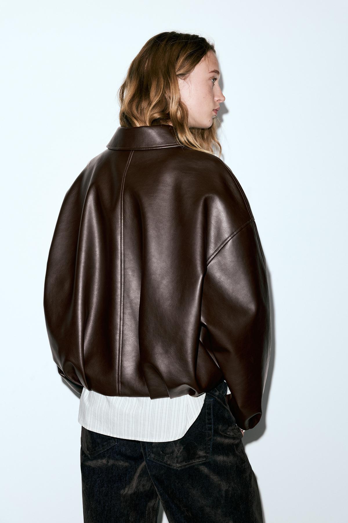 Pull & Bear  Suni deri bomber ceket - Görsel 5