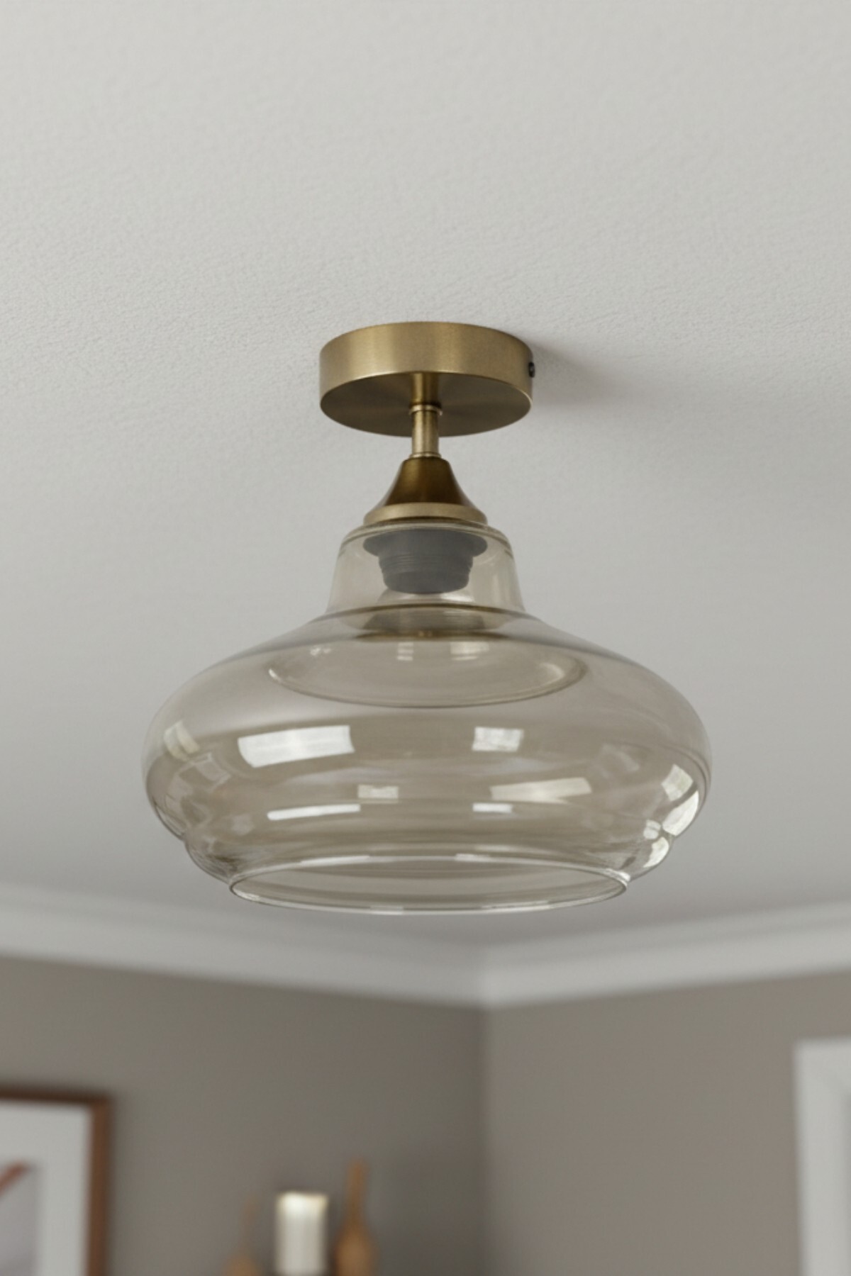 Lumsa Honey Color Glass Single Pyramid Plafonyer Hood Rustic E27 Hall Lighting
