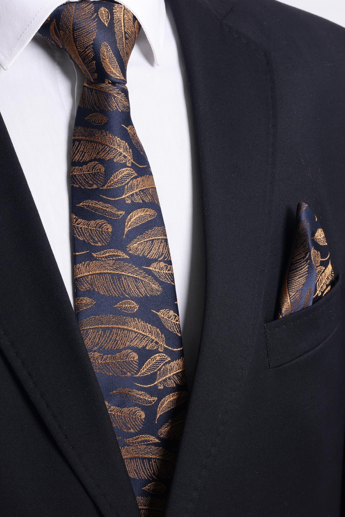  دستمال جیبی طرح‌دار زرد و سرمه‌ای ۷.۵ سانتی‌متری دست‌ساز