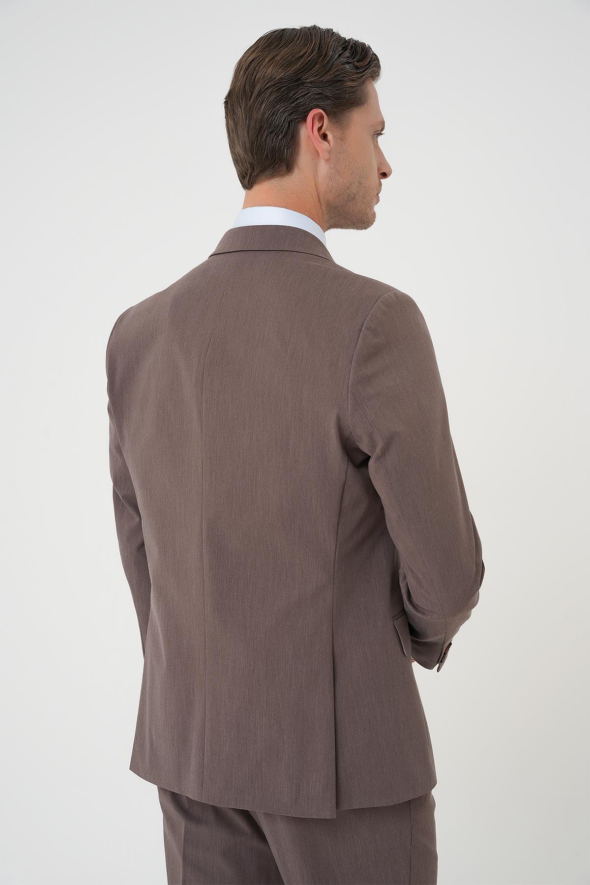 Efor  Slim Fit Esnek Çift Yırtmaç Yelekli Düz Klasik Vizon Takım Elbise Tk 901 - Görsel 7