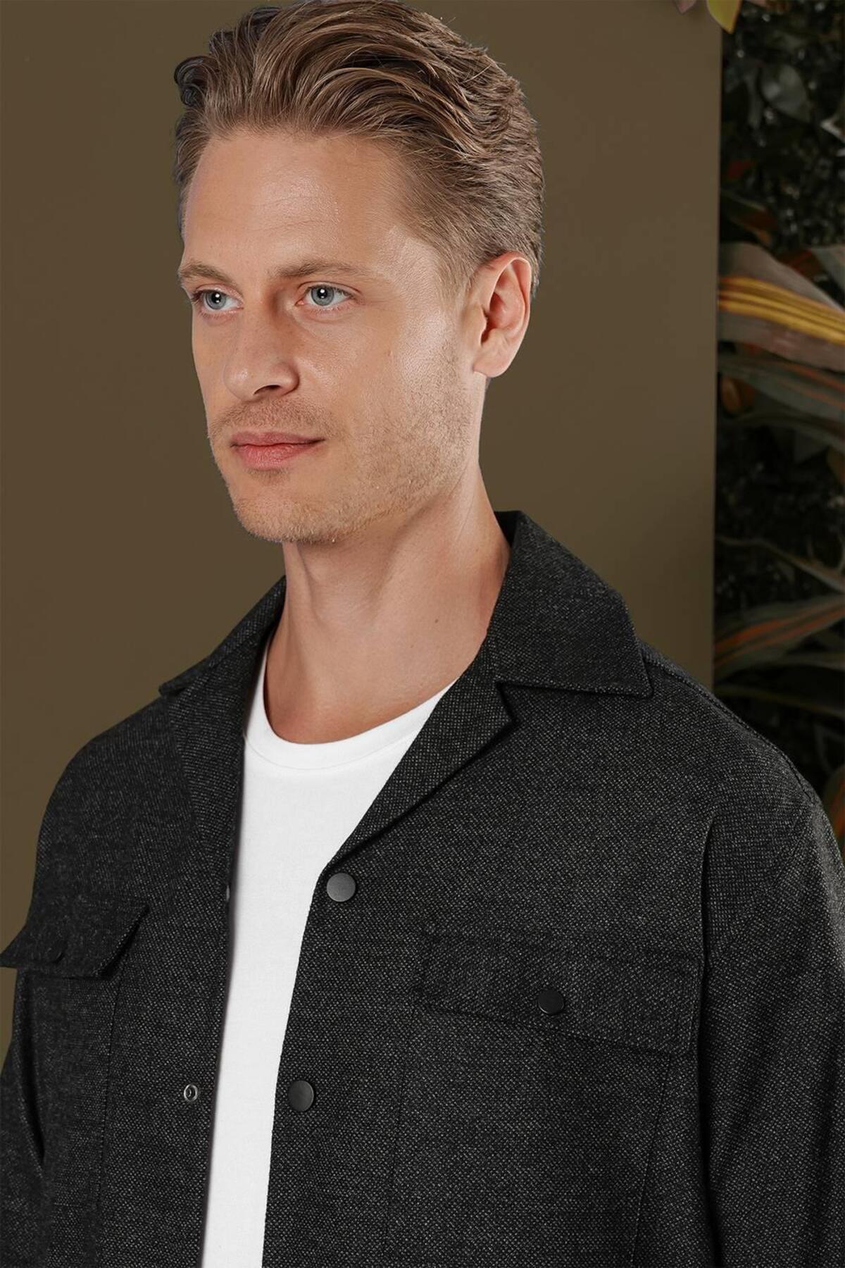 پیراهن کلاسیک مشکی مردانه G 1560 Slim Fit — رنگارنگ G1560Y0723 — تصویر 6 از 8