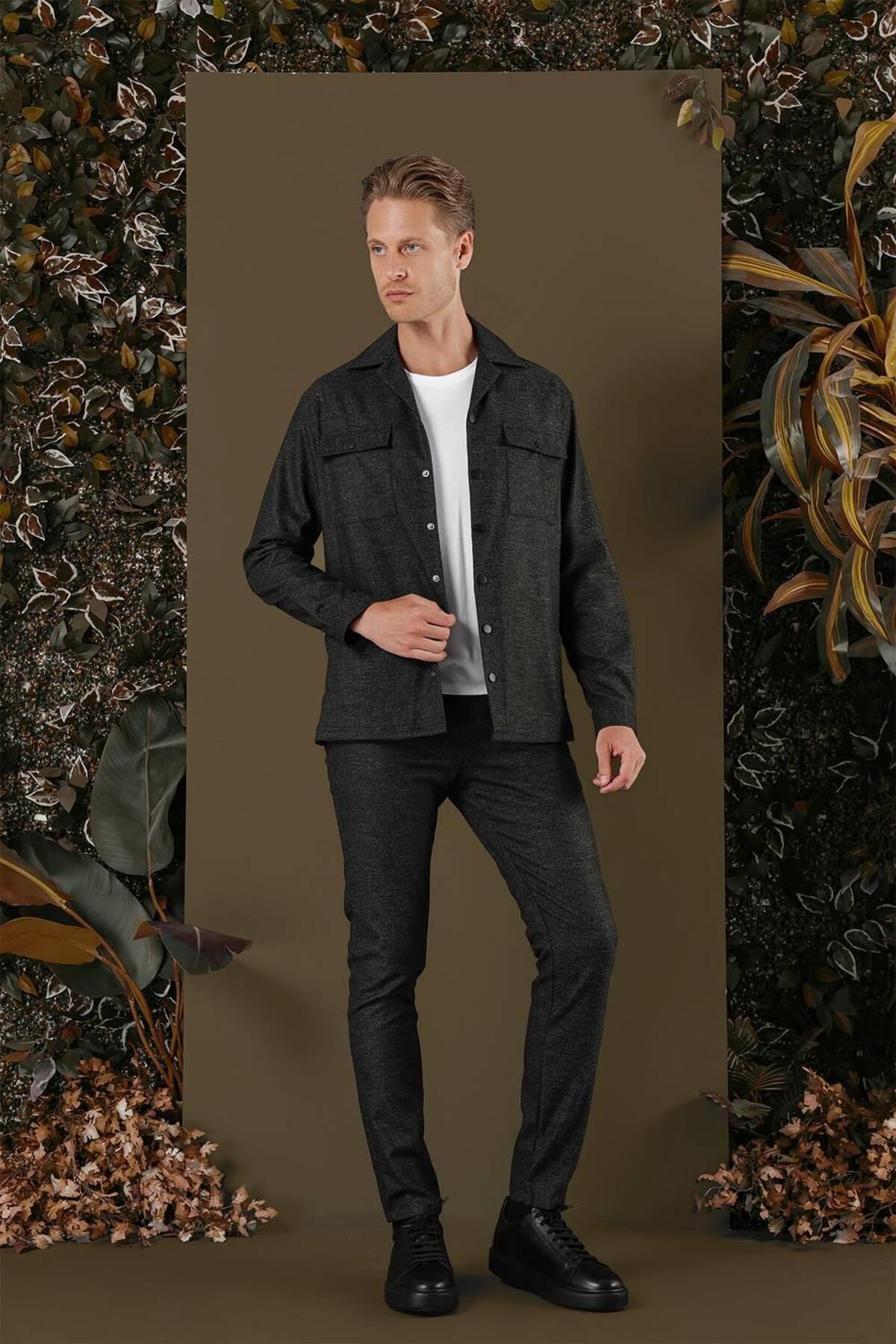 پیراهن کلاسیک مشکی مردانه G 1560 Slim Fit — رنگارنگ G1560Y0723 — تصویر 2 از 8