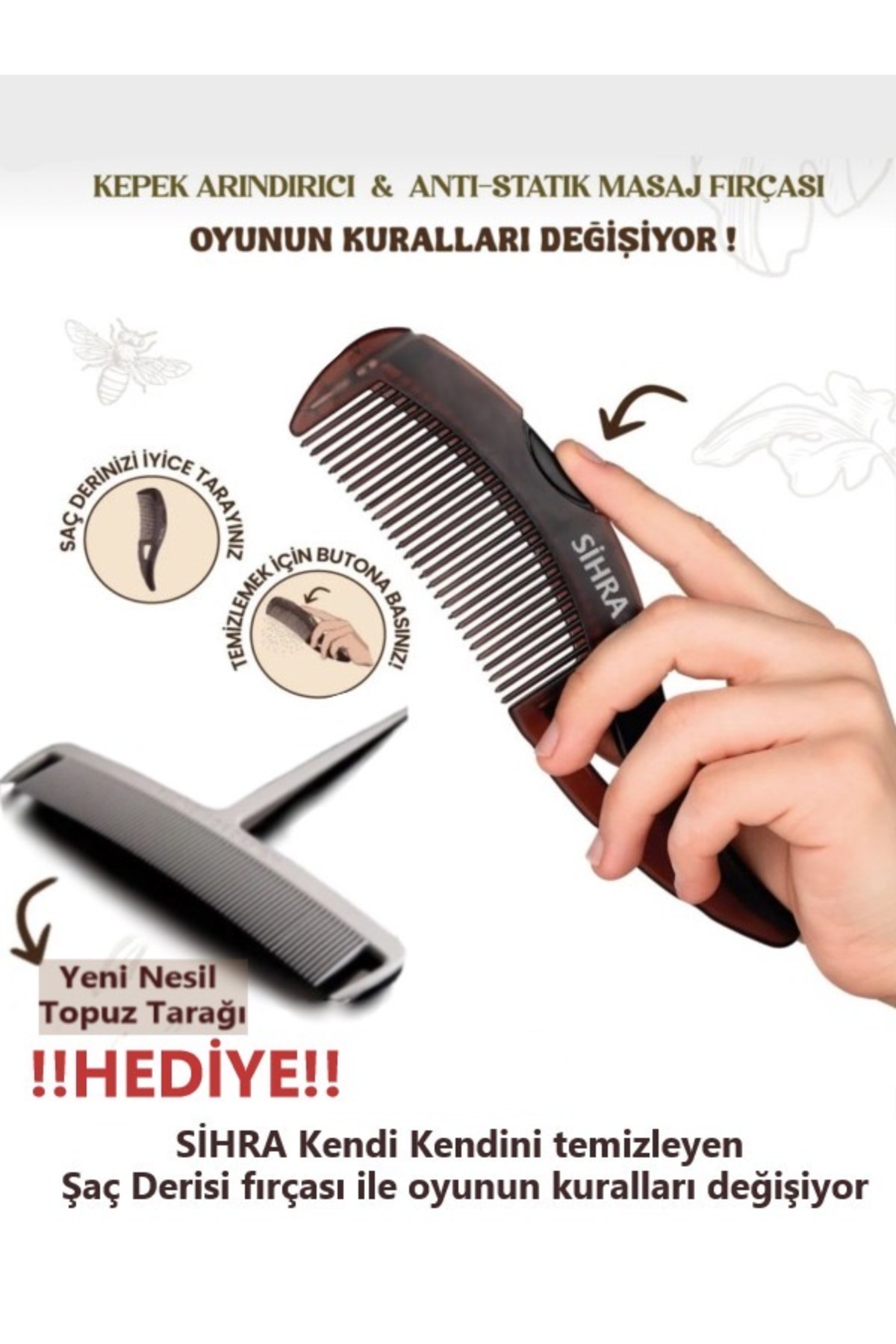 SIHRA Kepek Kaldırma &Anti Statik &3 Kat Daha Fazla Saç Uzama Etkisi kepek ta...