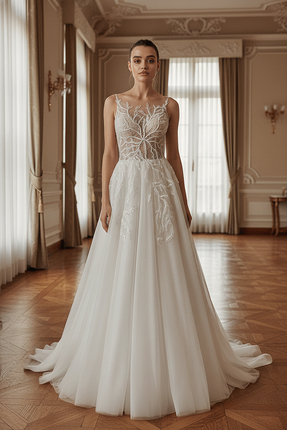 GÖKŞİN MODA Kırık Beyaz A Kesim  Helen Askılı Gelinlik