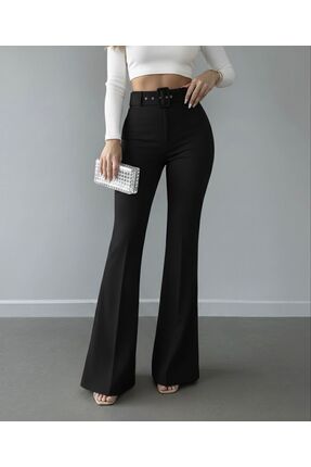 HA-KA GİYİM Kadın İthal Kumaş Doubleface İspanyol Paça Kemer Detaylı Çekme So...